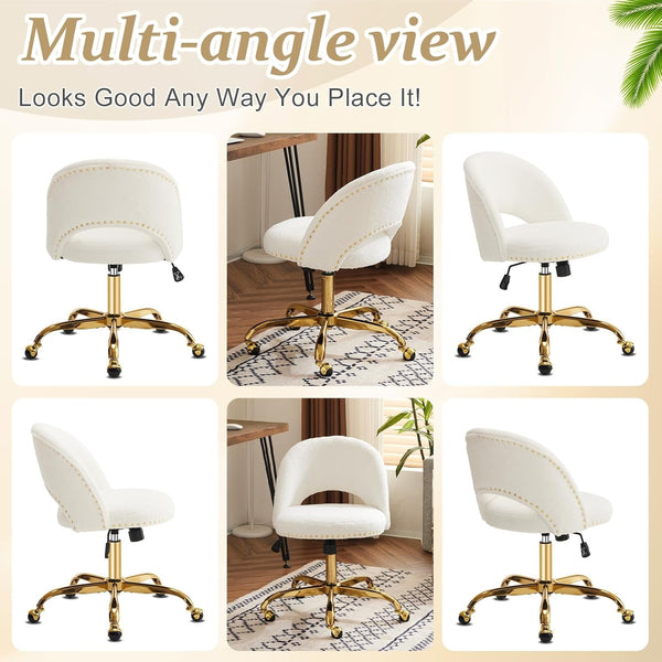 Office Chair Velvet Fabric Swivel Computer Desk Chair Comfy Armless Vanity Task Chair With Adjustable Height, Ergonomic Chair for Home Bedroom (Delicate Lilac)