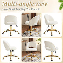 Office Chair Velvet Fabric Swivel Computer Desk Chair Comfy Armless Vanity Task Chair With Adjustable Height, Ergonomic Chair for Home Bedroom (Delicate Lilac)