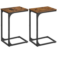 Set of 2 C-Shaped Side Table, Bedside Table, Sofa Side Table, Coffee Table, with Metal Frame, Industrial, for Living Room, Bedroom, Rustic Brown and Black