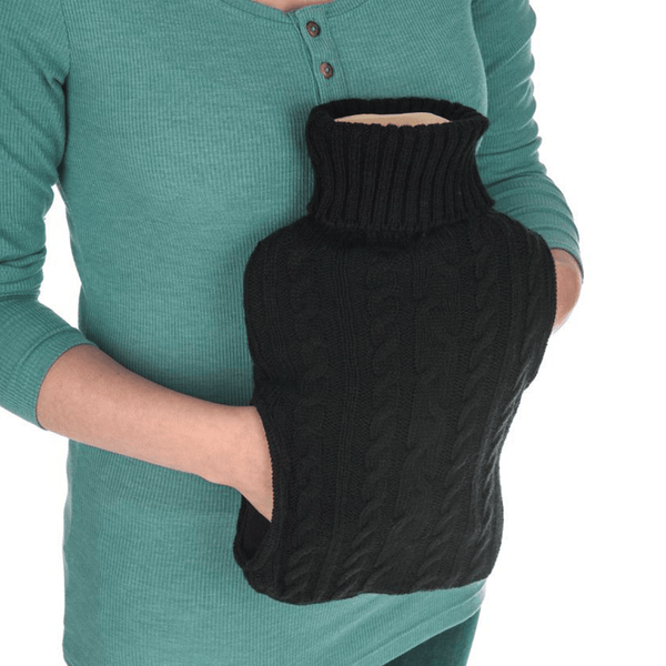 2L Hot Water Bottle with Built in Pockets & Knitted Cover Bag - Natural Rubber, Hot Water Bag for Hot and Cold Compress, Neck and Shoulder Pain – Hand Feet Warmer