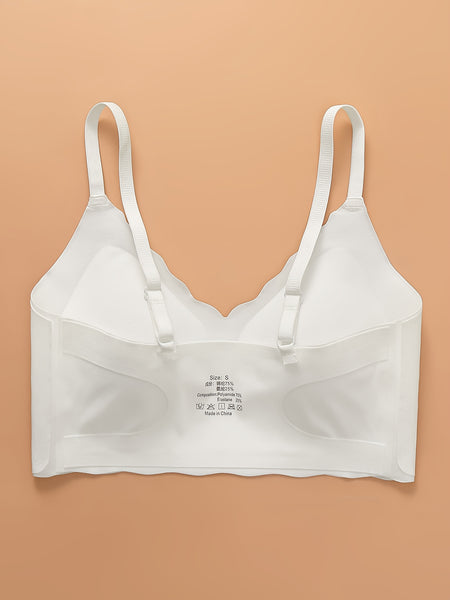 Elegant Wireless Comfort Bra With Wave-Edge | Solid Color, Non-Removable Padding, Patched Detail
