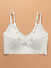 Elegant Wireless Comfort Bra With Wave-Edge | Solid Color, Non-Removable Padding, Patched Detail