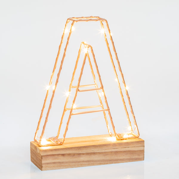 Light Up Letter | LED Alphabet Wire Frame Letter Lights | Rose Gold Copper Initials | Personalised Lighting | Battery Powered | For The Office Living Room Bedroom | Gift For Her