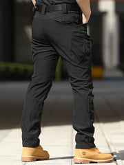 Men'S Stretchy Black Cargo Work Pants - Elastic Waist, Multi-Pocket Design for Hiking & Everyday Comfort, Durable & Comfort Fit, Outdoor Pants|Casual Cargo Pants|Glossy Finish Pant