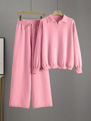 Directional Elegant New Fashion Casual Suit Pants Women'S Loose Sweater Wide Leg Pants Long Trousers Two-Piece Set