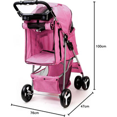 Foldable Pet Stroller With Rain Cover, Portable Foldable Outdoor Walking Cart with Large Space, Hand-Pull Design, Durable Oxford Fabric, Ergonomic Handle & Ventilation Mesh, Lightweight & Sturdy Frame For Small To Medium Dogs - Outdoor Pet Carrier, Modern