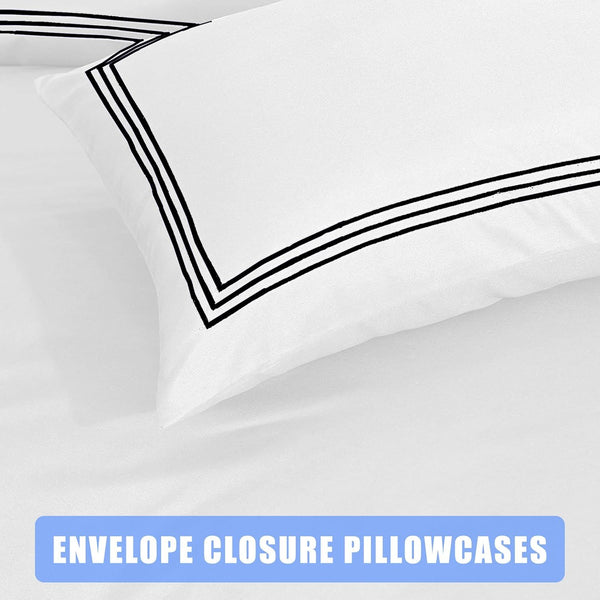 My Home Store Polycotton Bratta Duvet Cover Set - Our 3pc Soft stitch Embroidered button closure Quilt cover with matching Embroidered envelop closure Pillowcases | Breathable & Lightweight Duvet cover set