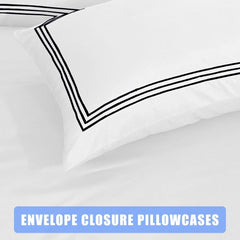 My Home Store Polycotton Bratta Duvet Cover Set - Our 3pc Soft stitch Embroidered button closure Quilt cover with matching Embroidered envelop closure Pillowcases | Breathable & Lightweight Duvet cover set