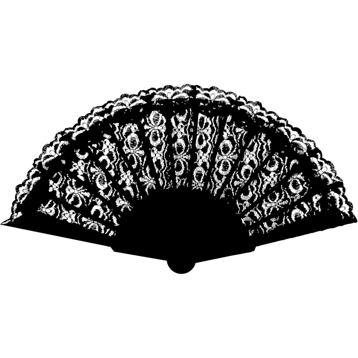 Black Lace Spanish Fan for Women, One Size, Foldable Lace Fan, Hand Held Fan for Wedding Party, Fancy Dress Costume Accessory