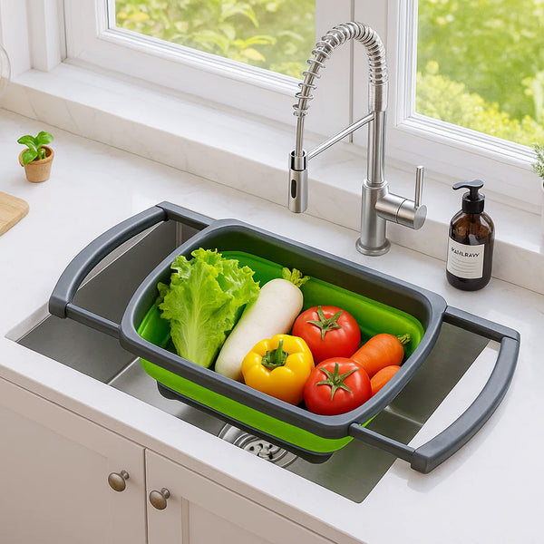 1pc Collapsible Colander, Colander Strainer Over The Sink, Vegetable & Fruit Colanders Strainers With Extendable Handles, New Kitchen Essentials Perfect For Over The Sink Veggies And Fruit, Foldable Strainer For Kitchen, Kitchen Accessories