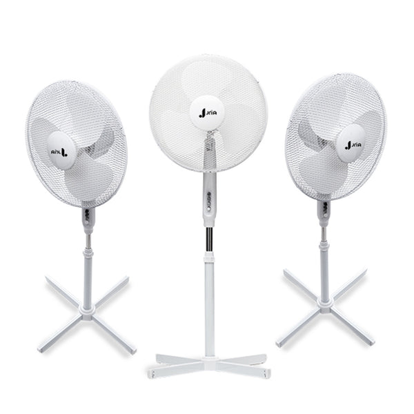 JriA 16” Inch Oscillating Pedestal Air Cooling Electric Fan 90°Oscillation 3 Speed Control Adjustable Extendable Stand Hot Summer Air Cooling Electric Portable Stand Fan (16 Inch Without Remote, White)