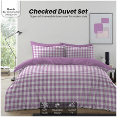 Gingham Moor Check Duvet Cover Set | Plain Reversible Microfibre Quilt Bedding with a Soft Lightweight Feel and Stylish Check Design | Ultra-Soft Matching Pillowcases for Everyday Bedroom Comfort | Available in Single, Double, King Sizes | Fast Dispatch f
