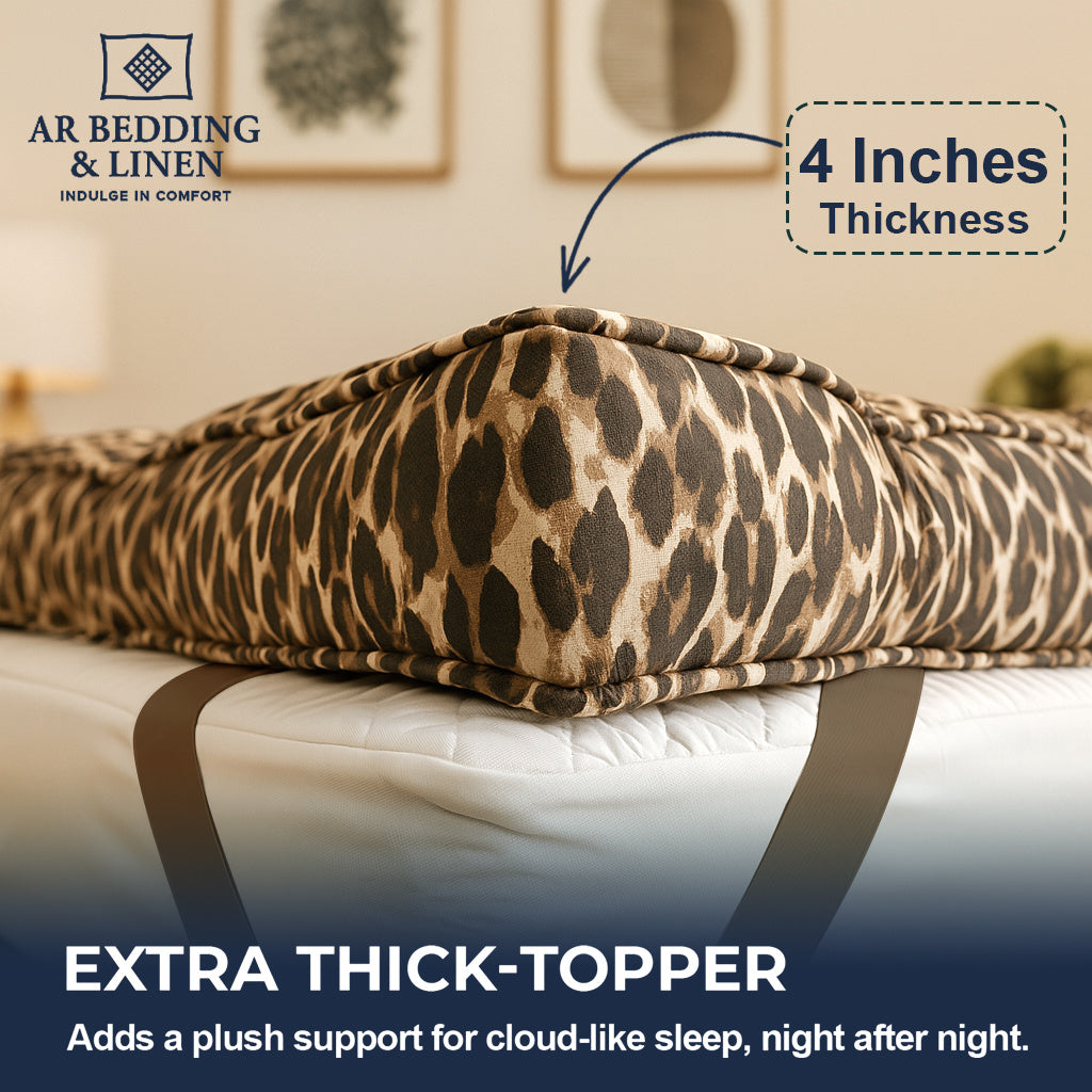 AR Bedding Extra Thick Leo Mattress Topper – 1000 GSM Cloud Fiber, Box Stitched, Ultra Soft & Secure Fit Great Christmas Gift Idea