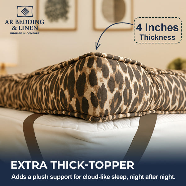 AR Bedding Extra Thick Leo Mattress Topper – 1000 GSM Cloud Fiber, Box Stitched, Ultra Soft & Secure Fit Great Christmas Gift Idea