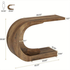 Mid-Century Modern C-Shaped Console Table 109.98 cm - Slim Engineered Wood Entryway Accent Table with Brown Finish, Easy Assembly for Living Room, Hallway, Foyer & Entryway, Console Table for Living Room, Hallway Furniture, Sturdy Furniture Construction