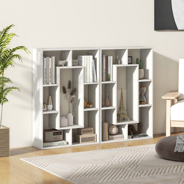 GOFLAME 7-Cube Bookcase Wooden Storage Geometric Bookshelf Corner Decorative Display
