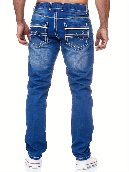 Men's Thick-thread Washed Denim Jeans