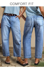 DD Women's 2026 New Stretchy Loose Cropped Jeans, Washed Blue Barrel Denim Trousers, Street Style Ladies' Outfit, Mid-waisted Pantalones with Pockets, 4 Seasons Weared Tummy Control Mom Pants Wide Leg Boyfriend Casual Pants for Travel Work and Office