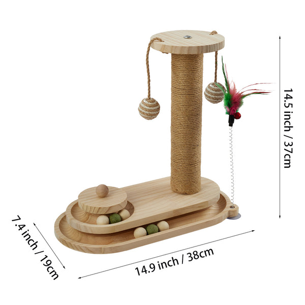 Interactive Solid Wood Cat Scratching Post, Cat Turntable, Cat Teasing Stick, Cat Scratching Board, Durable Cat Toy, Sisal Cat Climbing Frame, Elliptical Turntable