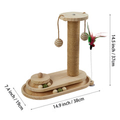 Interactive Solid Wood Cat Scratching Post, Cat Turntable, Cat Teasing Stick, Cat Scratching Board, Durable Cat Toy, Sisal Cat Climbing Frame, Elliptical Turntable