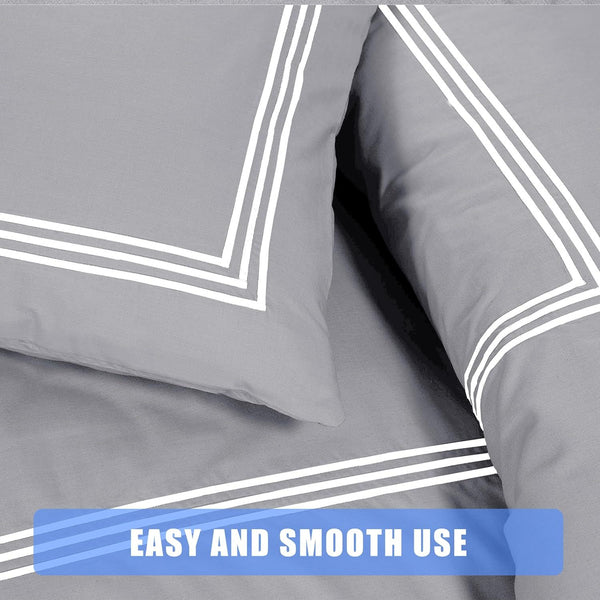 My Home Store Polycotton Bratta Duvet Cover Set - Our 3pc Soft stitch Embroidered button closure Quilt cover with matching Embroidered envelop closure Pillowcases | Breathable & Lightweight Duvet cover set
