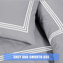 My Home Store Polycotton Bratta Duvet Cover Set - Our 3pc Soft stitch Embroidered button closure Quilt cover with matching Embroidered envelop closure Pillowcases | Breathable & Lightweight Duvet cover set