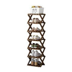 4/5/6/7 Tiers Bamboo Wooden Shoe Rack, Vertical Shoe Racks Storage Shelves Tall Shoe Tower, Collapsible Narrow Shoe Stand, Installation Free Folding X-Shape Shoe Racks Sneakers Slippers Holder Organizer, Multi Functional Shoe Rack Durable Footwear Cabinet
