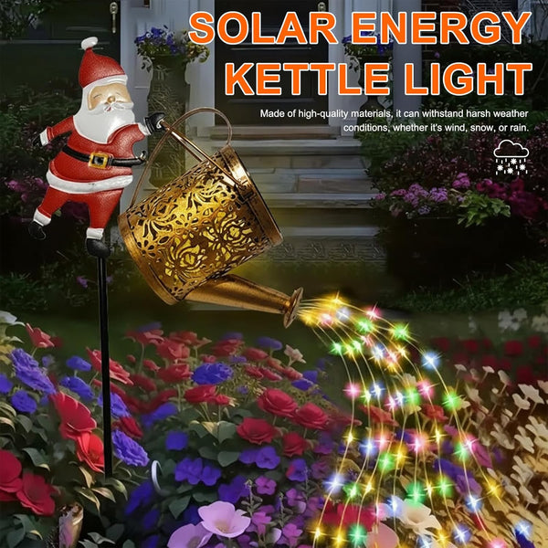 Christmas Santa Solar Kettle Lights Garden Lawn Christmas Lights Solar Santa Claus Watering Can with LED Light Kettle Ground Lamp for outside Patio Yard Christmas Gardening Gifts (Colorful Lights)