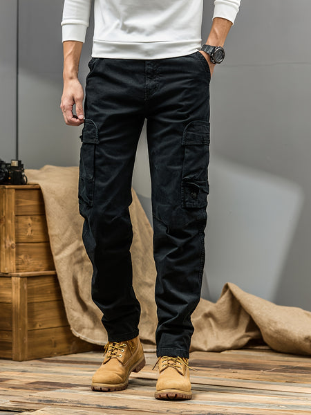 Men's Casual Cargo Pants, Multi-pocket, All-season American Street Style Loose Straight-leg Pants,  Blend, Machine Washable, Suitable for Casual Wear, Practical Workwear, Leisure Cargo Design, for Daily Outings and Travel