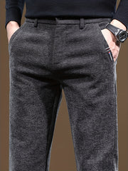 Autumn/Winter Men's Warm Casual Pants, Business Casual Slim-Fit Chenille Trousers, Solid Color