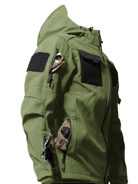 Men'S Fleece Warm Softshell Jacket Outdoor Camping Mountaineering Skiing Hiking Jacket Multi-Pocket Hooded Tactical Coat Autumn And Winter Workwear