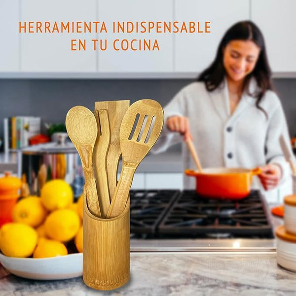 Set of 5pcs Wooden Kitchen Utensil Set | Natural Bamboo Cooking Spoons & Spatulas | Non-Stick Kitchen Tools | Perfect Gift for Home Cooks