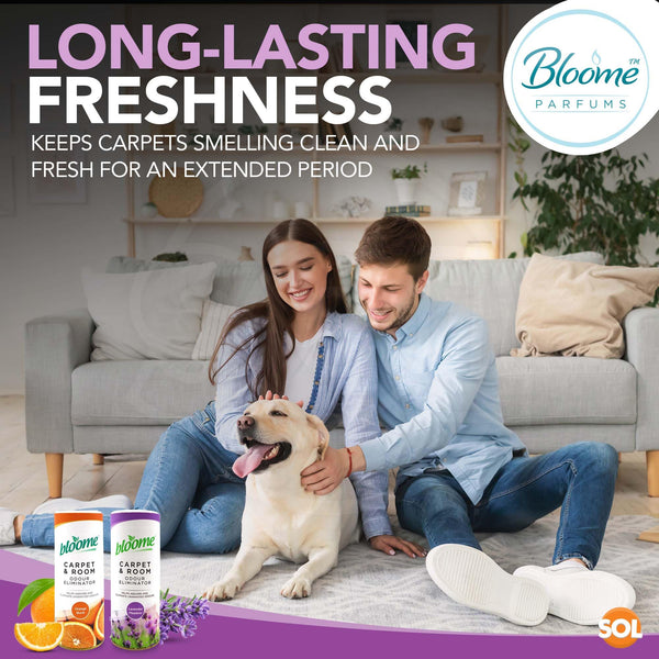 2 Pack Carpet Freshener Powder | Assorted Fragranced Carpet Deodoriser in Lavender & Orange | Pet Odour Eliminator & Carpet Cleaner Powder | Long Lasting Carpet Smell Remover for Rugs & Bins