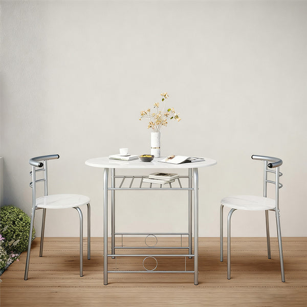 Costoffs 3pcs Dining Table Set with Space Saving Table and 2 Chairs, Modern Kitchen Table Set with Steel Legs and Storage Rack for Kitchens/Balconies/Bedrooms/Apartments/Cafés, Natural/Drift Brown/White