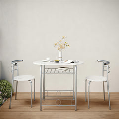 Costoffs 3pcs Dining Table Set with Space Saving Table and 2 Chairs, Modern Kitchen Table Set with Steel Legs and Storage Rack for Kitchens/Balconies/Bedrooms/Apartments/Cafés, Natural/Drift Brown/White