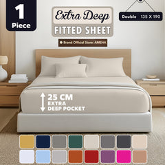 1pc 25cm Extra Deep Fitted Sheet – Solid Color Hotel-Quality Bedsheet, Ultra-Soft & Brushed Microfiber Bedding Sheet, Machine Washable, Single, Double, King, & Super King Sizes Available