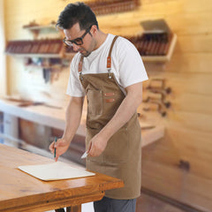 1pc Unisex Canvas-Polyester Blend Apron Durable Sturdy Construction, Adjustable Back Strap, Multiple Pockets for Enhanced Functionality | Khaki & Black Culinary Attire | Ideal for Kitchen Cooking/Baking/Grilling, Artist Painting, Coffee Bar, Servers; Perf