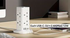 2M Tower Extension Lead With USB Slots, Hotimy 8 Way 4 USB (2 USB-A&2 USB C) Multi Plug Extension Tower, Surge Protected Extension Lead With Switch, 2 Meters Extension Cable For Home Office 13A 3250W