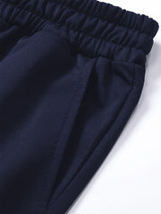 Three-pc Men's Solid Color Plain Elastic Waistband Drawstring Ribbed Cuffed Casual Jogger Pants, Men's Dress Administrative Trousers