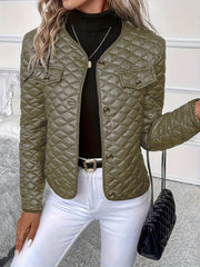 Solid Color Long Sleeve Lapel Detail Quilted Coat
