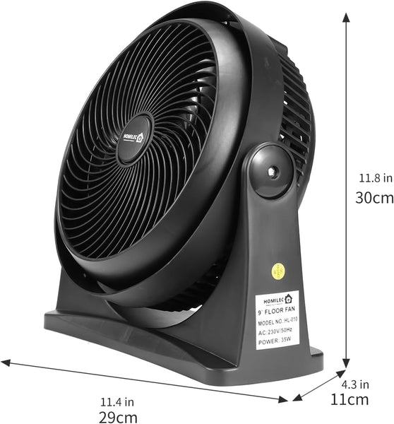 Powerful Turbo Desk Fan – 90° Adjustable Tilt Air Circulator Fan, Ultra-Quiet 3-Speed Table & Wall Mountable Fan for Bedroom, Home, Office (Black)