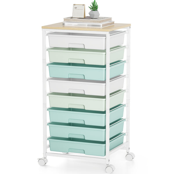 KINGRACK Heavy-Duty Rolling Storage Cart with 8 Drawers & Tabletop - Stackable Mobile Organizer Trolley, Suitable for Home, Office, Bedroom, Classroom, Space-Saving with Assembly, Tabletop Shelf for Small Spaces, Storage Drawer Units