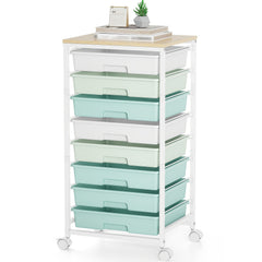 KINGRACK Heavy-Duty Rolling Storage Cart with 8 Drawers & Tabletop - Stackable Mobile Organizer Trolley, Suitable for Home, Office, Bedroom, Classroom, Space-Saving with Assembly, Tabletop Shelf for Small Spaces, Storage Drawer Units