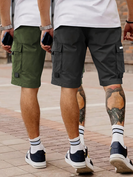 Set of 2 Men'S Summer Casual Woven Strap Cargo Shorts