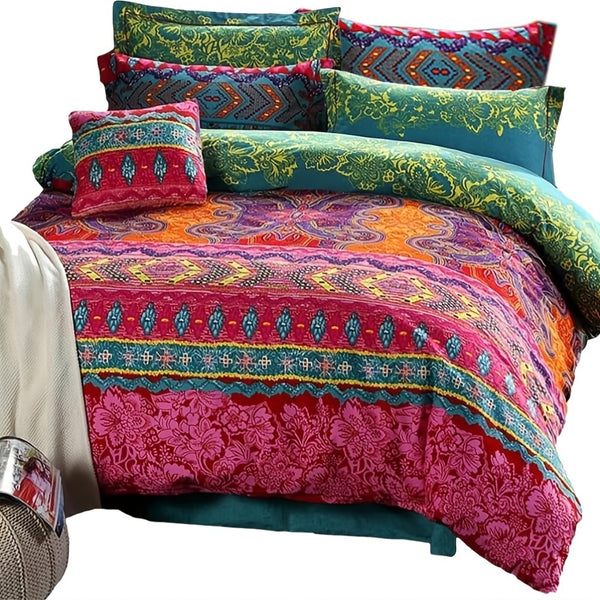 2/3pcs Bohemian Duvet Cover Set, Microfiber, Woven, Embroidery, Zipper Closure, All-Season, Machine Washable, 300-350 g/㎡, Turmeric Color, With Pillowcase, Not Include Duvet Insert, Christmas Gifts Decoration