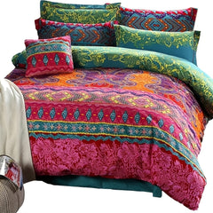 2/3pcs Bohemian Duvet Cover Set, Microfiber, Woven, Embroidery, Zipper Closure, All-Season, Machine Washable, 300-350 g/㎡, Turmeric Color, With Pillowcase, Not Include Duvet Insert, Christmas Gifts Decoration