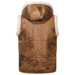 Men's Faux Fur-Lined Hooded Vest, Thickened and -Lined, Fashionable Windproof and Warm Outer Jacket for Men