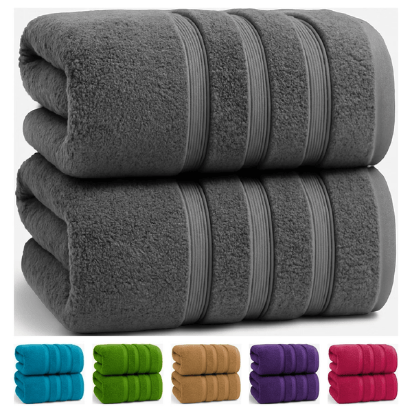 Pack of 2 Jumbo Bath Sheet 90 x 140 cm Premium 100% Egyptian Cotton Luxury Towel Ultra Soft & High Absorbent Quick Dry Hotel Quality Extra Large Bathroom Towels