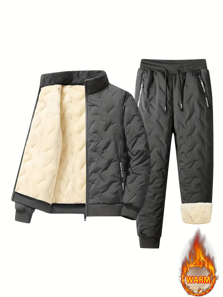 Two-Piece Men'S Casual Suit, Fleece-Lined And Thickened Men'S Jacket And Pants, Heavy And Thick Men'S Top And Bottom, Winter Sports Casual Zipper Cardigan Jacket, Fleece-Lined Warm Jacket, Lamb Fleece Lining, Couple'S Same Style for Men And Women