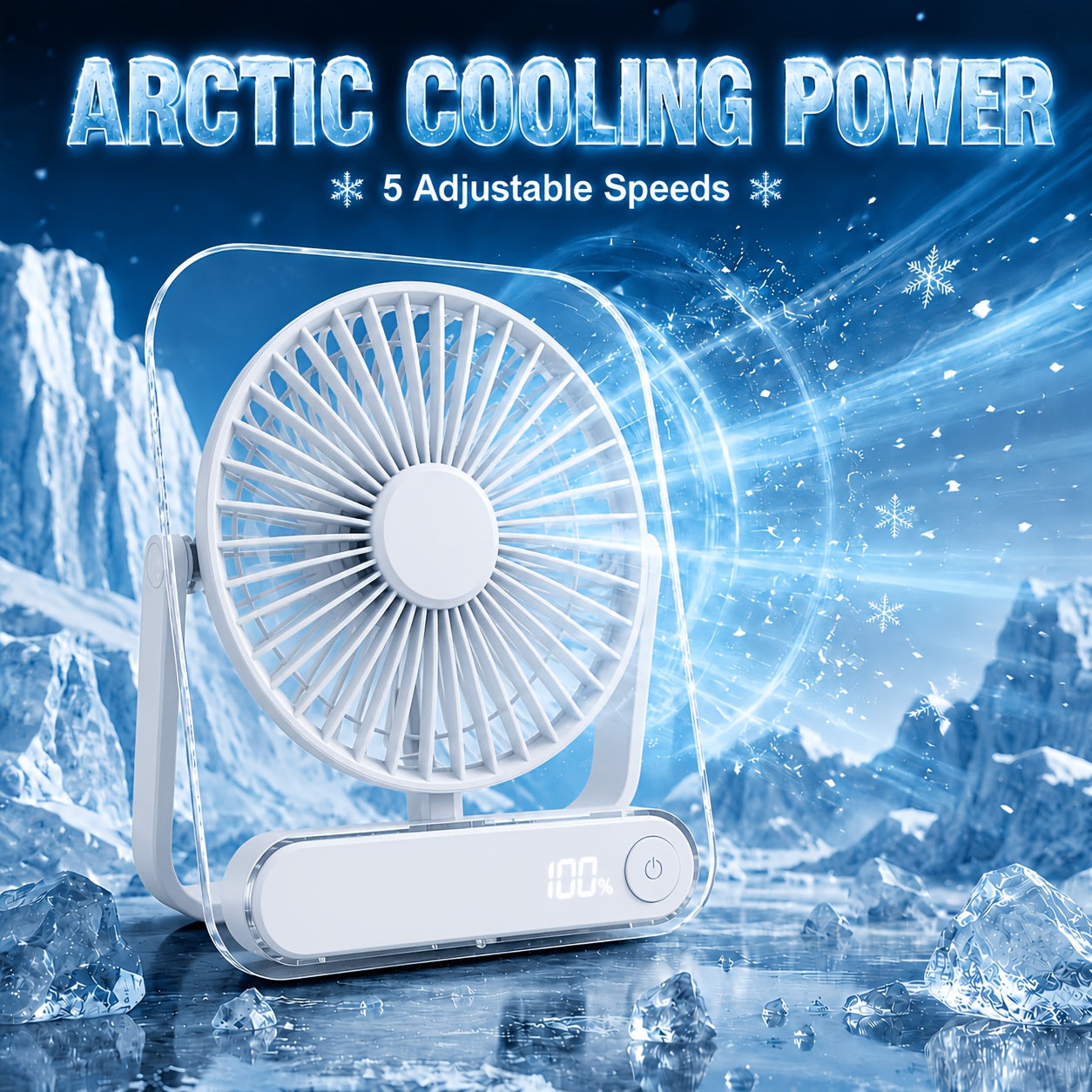 Mini Portable USB Fan Desktop Fan Rechargeable, Ultra-Quiet 5-Speed Adjustment Foldable 180 Degree Adjustable with LED Display for Office, Home, Outdoor, Camping And Travel